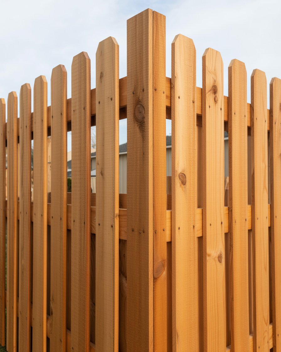 Shadowbox fence style showing alternating boards