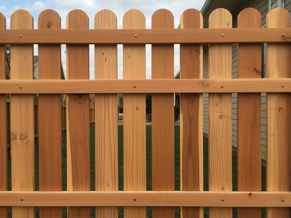 Stained cedar privacy fence in North Alabama backyard